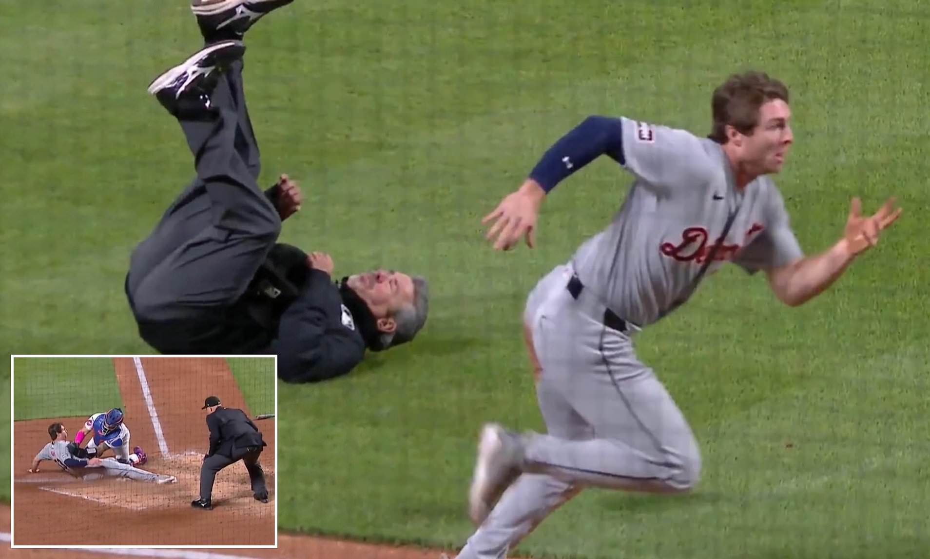 Comical moment Tigers star is thrown out at home plate after brutal ...