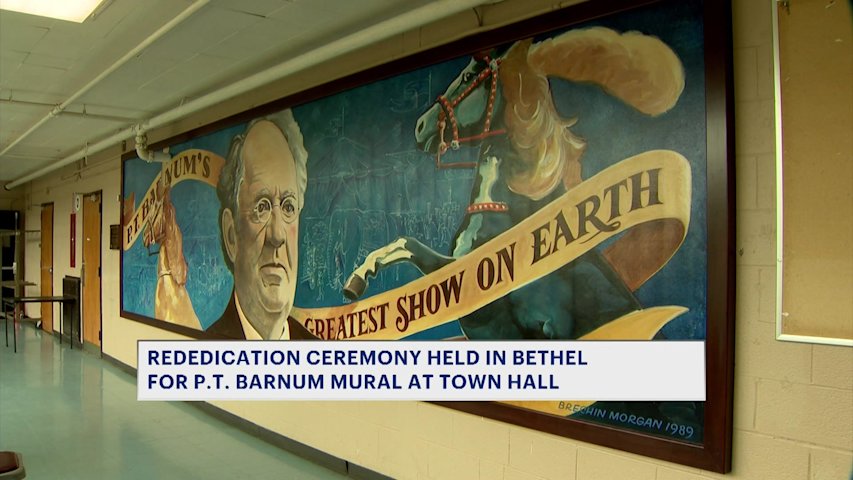 Rededication ceremony held for PT Barnum mural at Bethel Town Hall