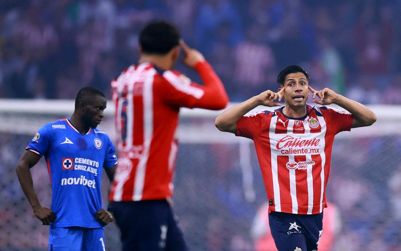 Ángel Sepúlveda festeja tras anotar el segundo gol de Guadalajara en la semifinal- del torneo Clausura mexicano ante Cruz Azul. Estadio Banorte, Ciudad de México, México. 13 de mayo de 2026. REUTERS/Eloisa Sánchez