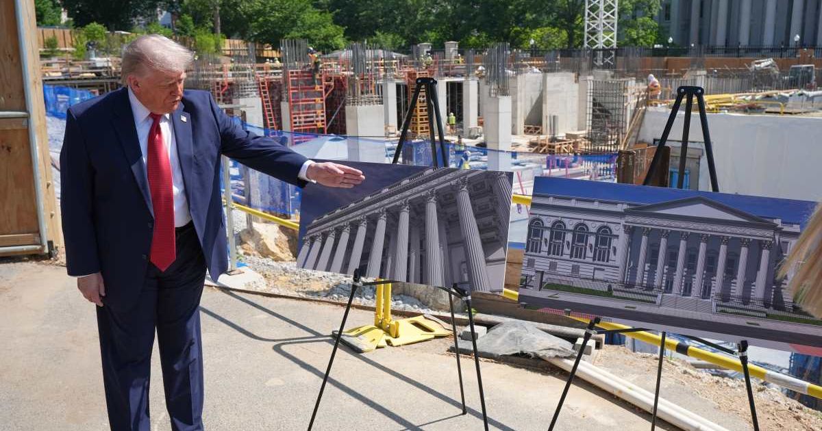 Trump backs White House ballroom project while touring build site