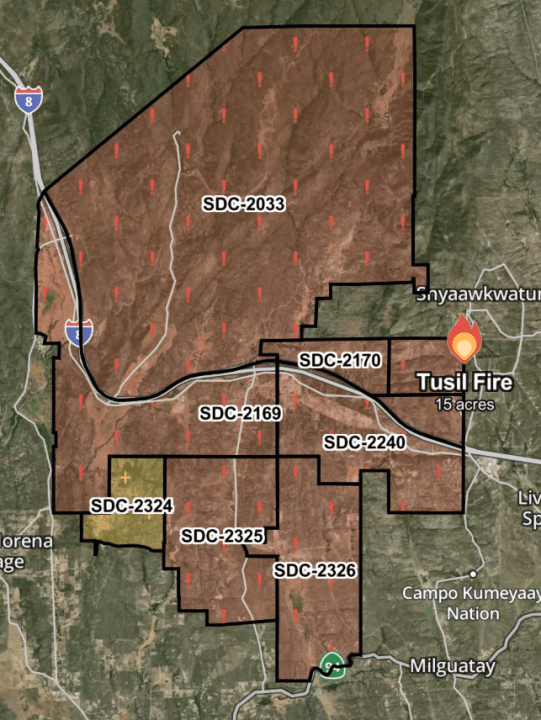 Evacuations issued as brush fire spreads to 550 acres near I-8 in San ...