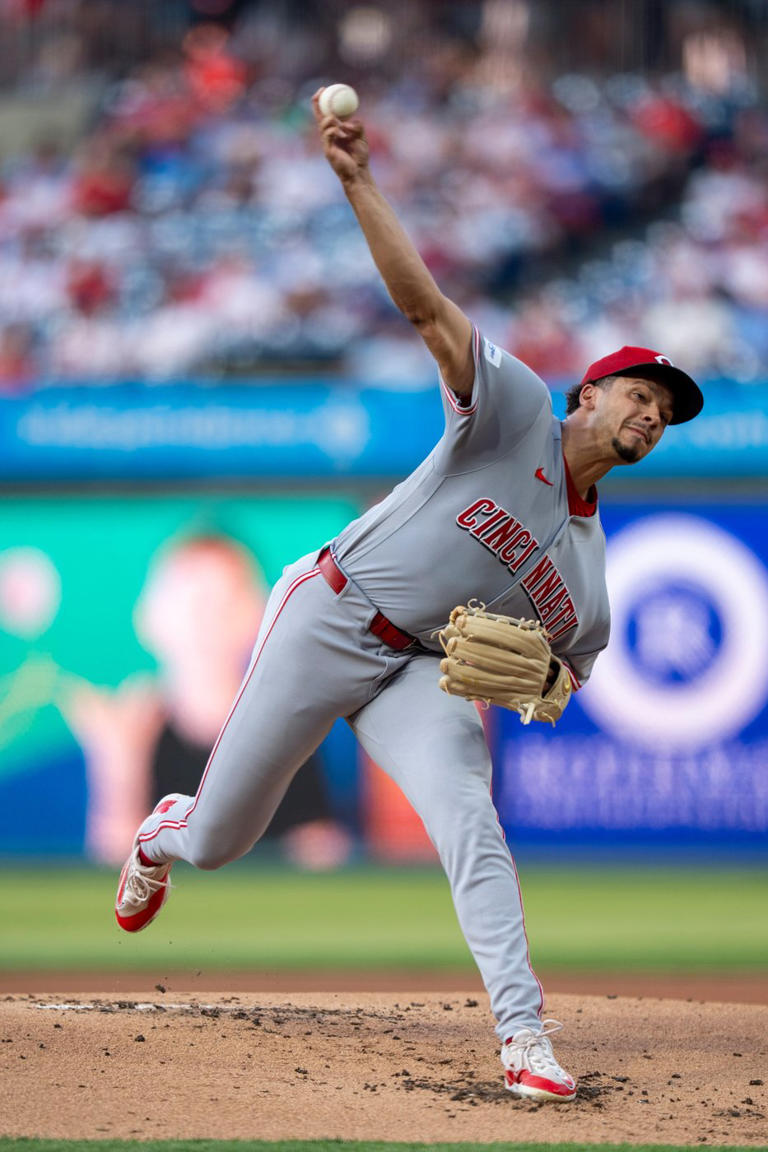 Chase Burns hit by Bryce Harper comebacker, strikes out 9 and flashes ...