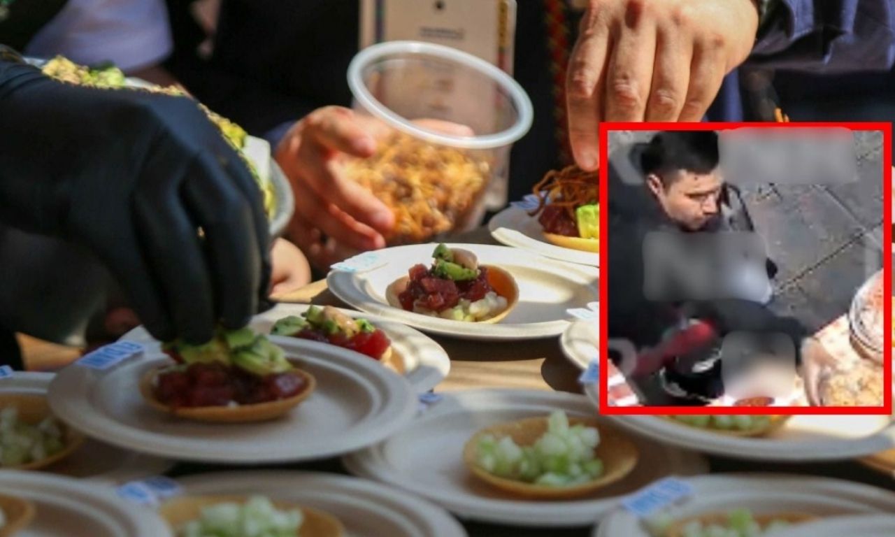Graban a hombre robándose un guisado de pollo en puesto de tostadas ...