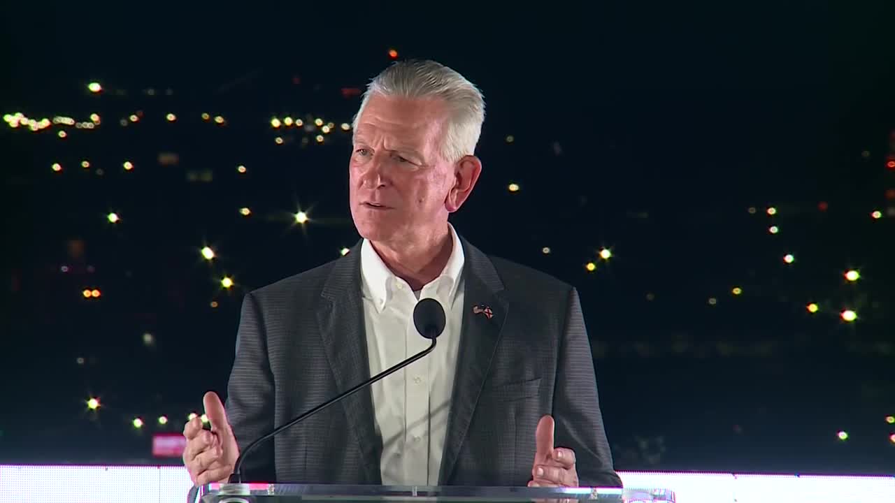Sen. Tommy Tuberville speaks after winning Alabama GOP primary for governor