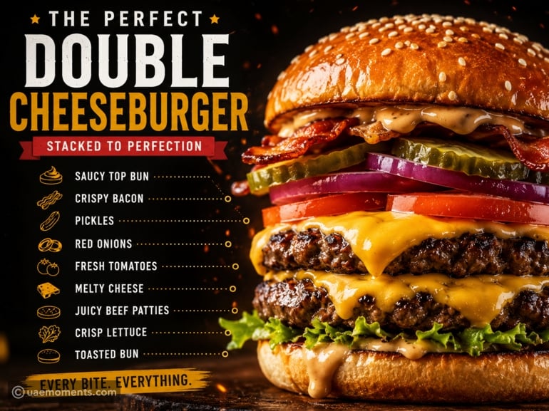 The proper way to stack a double cheeseburger with all the trimmings