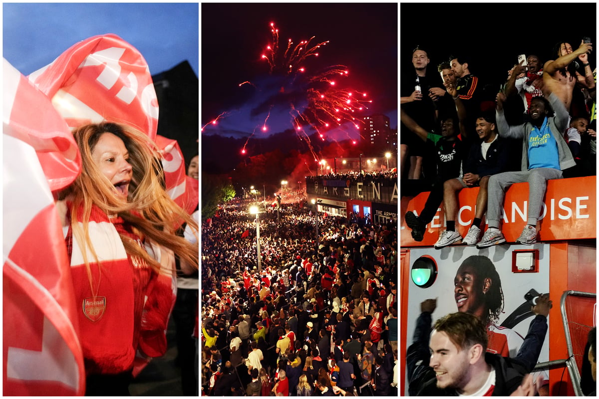 Arsenal fans paint north London red as thousands celebrate title win