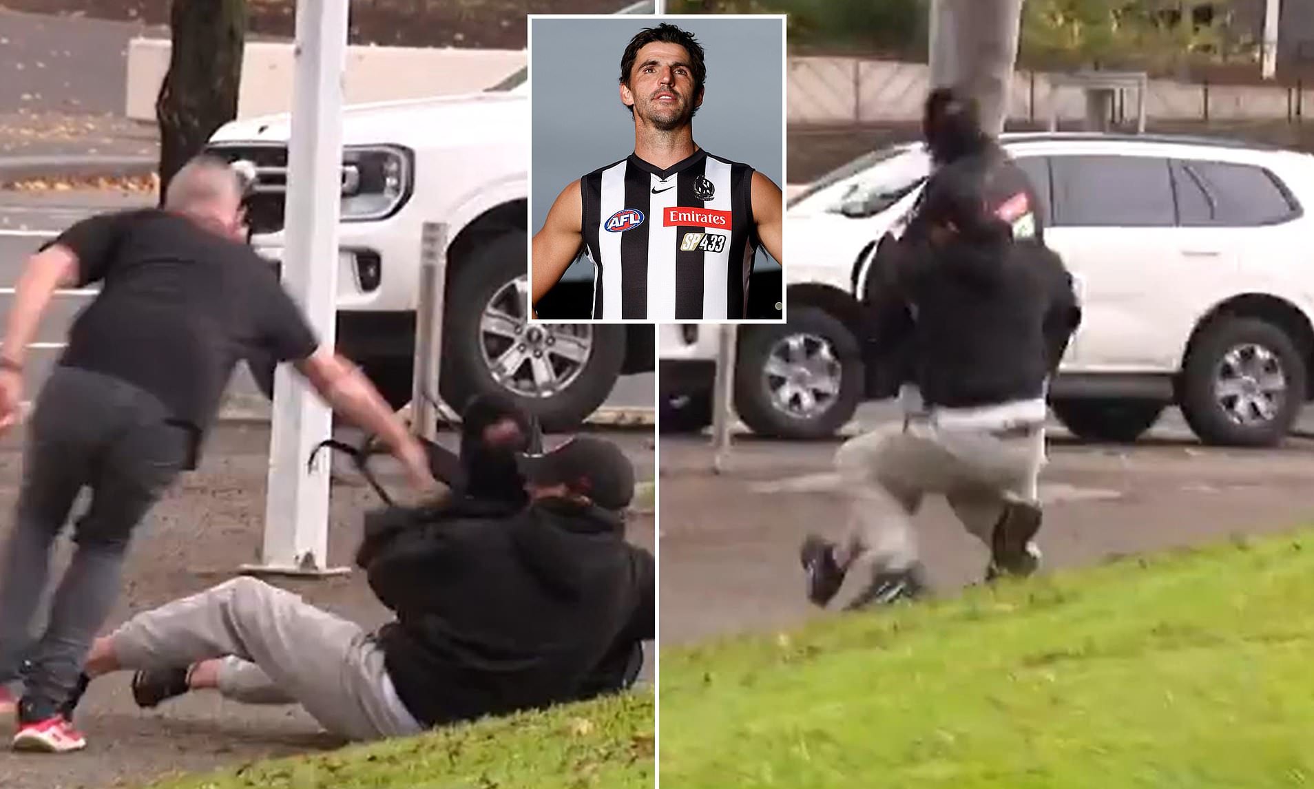 See the dramatic moment footy fans tackle would-be thief in front of ...