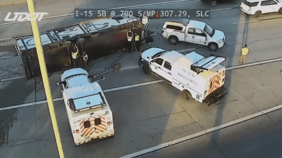 Trailer flips over in crash on southbound I-15 in Salt Lake County