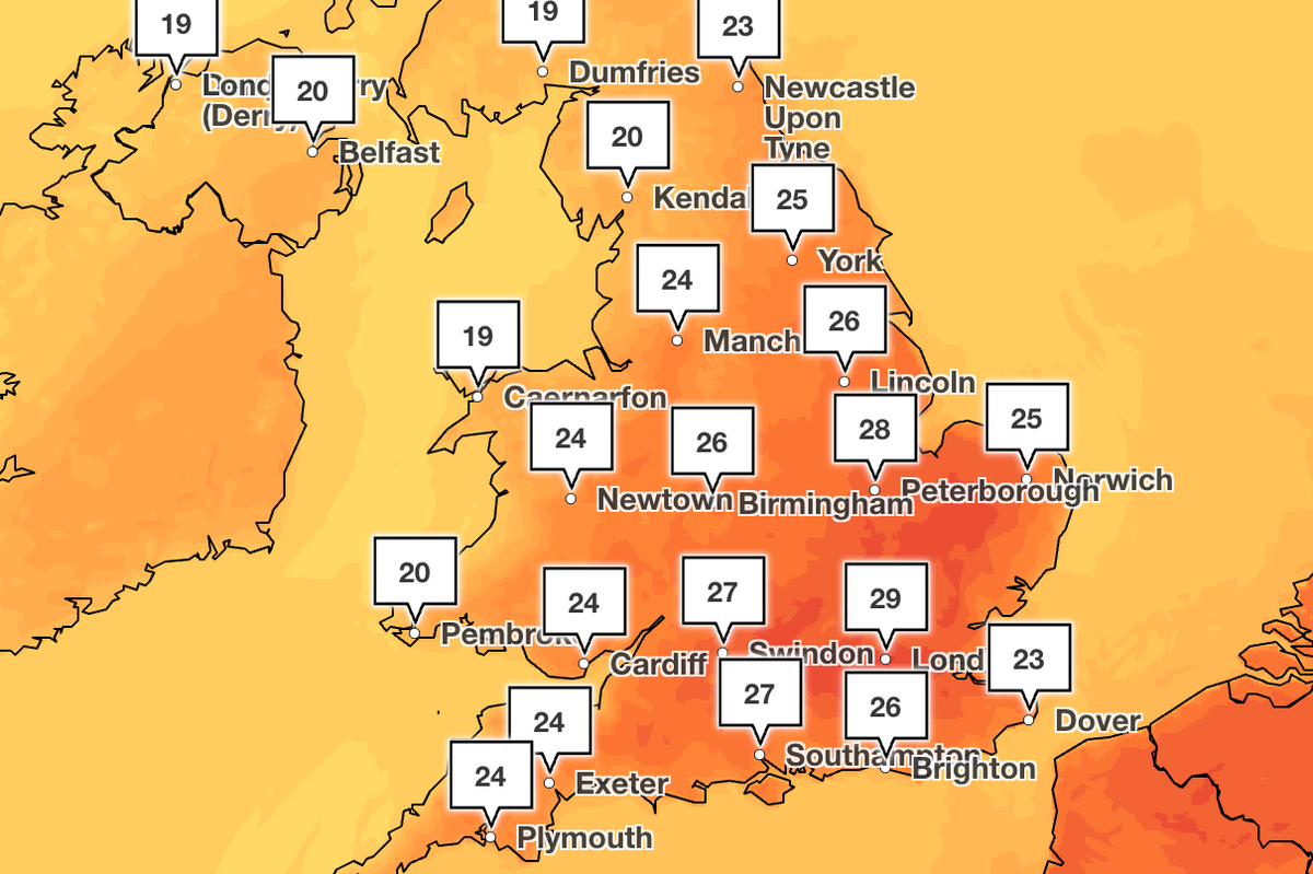 Mapped: Where temperatures could hit 30C in this week’s heatwave