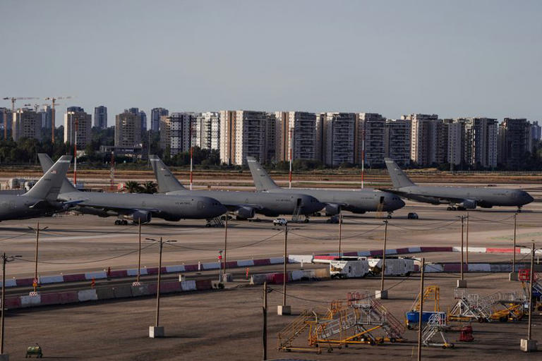 U.S. Air Force tanker aircraft are lined up at Ben Gurion International Airport in Lod, near Tel Aviv, Israel, May 19, 2026. REUTERS/ Dedi Hayun