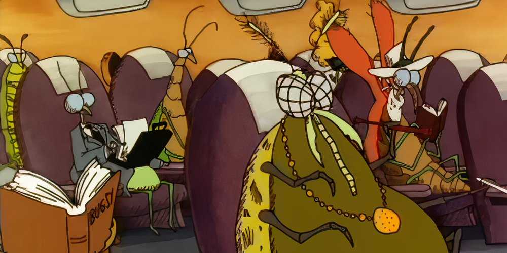 A group of bugs settle in for a flight in Tales from the Far Side