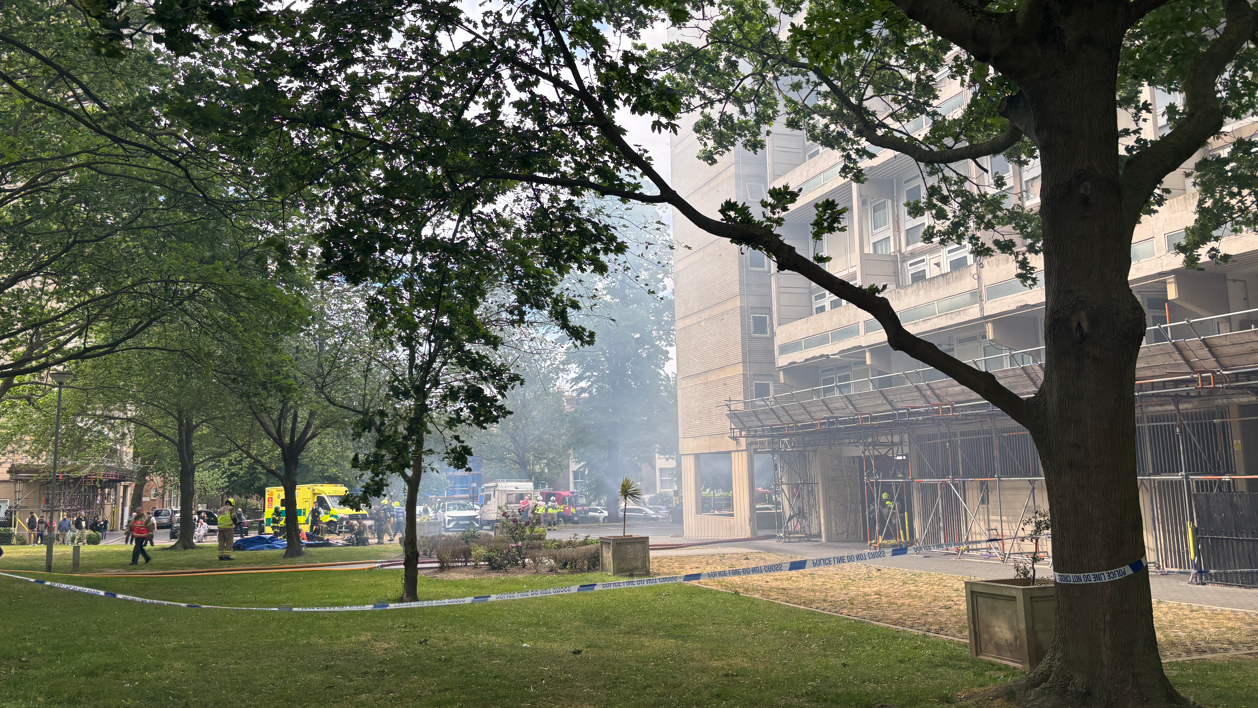 Seven in hospital after fire at block of flats