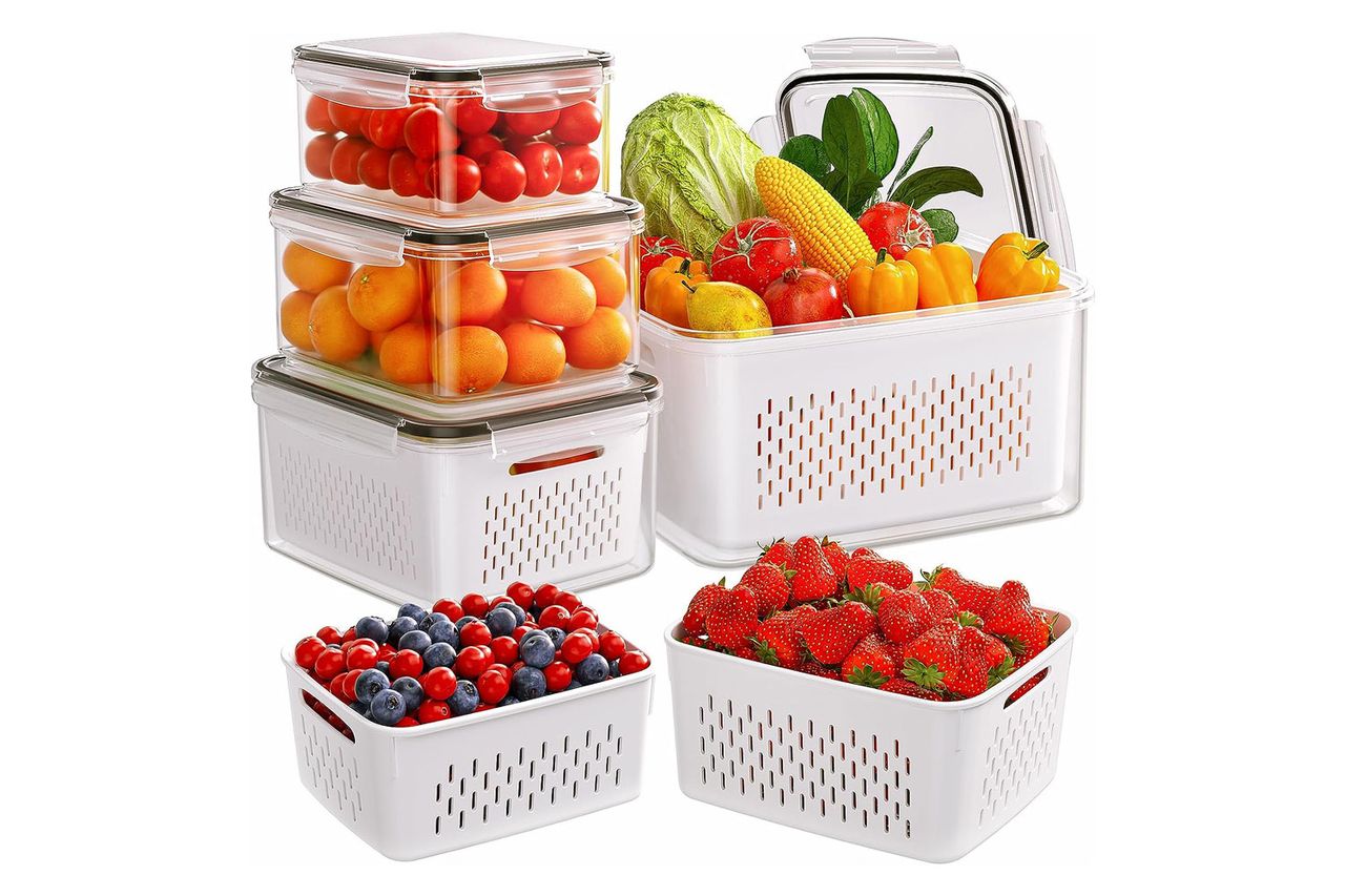 Amazon 4-Pack Fruit Storage Containers for Fridge with Removable Colanders