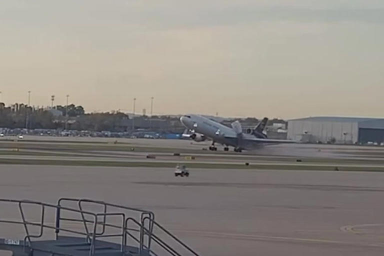 Moment UPS cargo plane loses its engine seconds after take-off