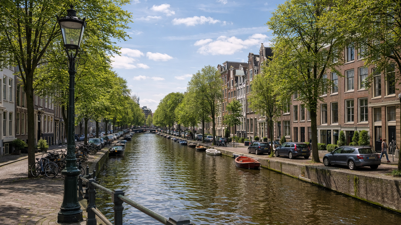 Walking through Amsterdam’s beautiful canals in spring