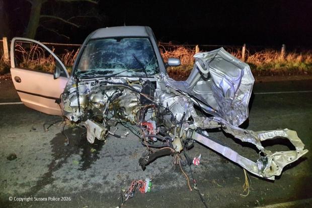 Shocking images show aftermath of car crashing into tree following race