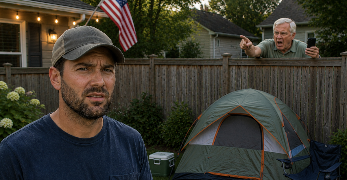 I set up a tent in my backyard and my neighbor threatened to call the ...