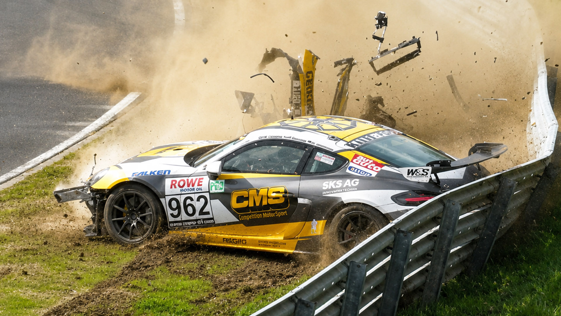 Large debris explosion followed heavy impact near Nordschleife track ...