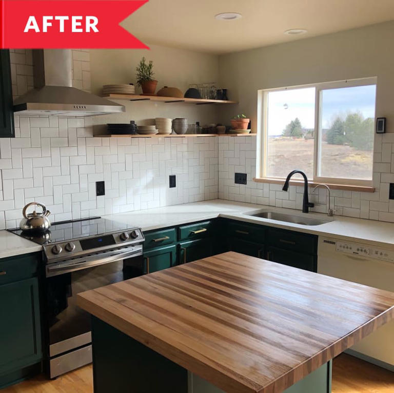 A dark early 2000s kitchen got a sleek, spacious redo