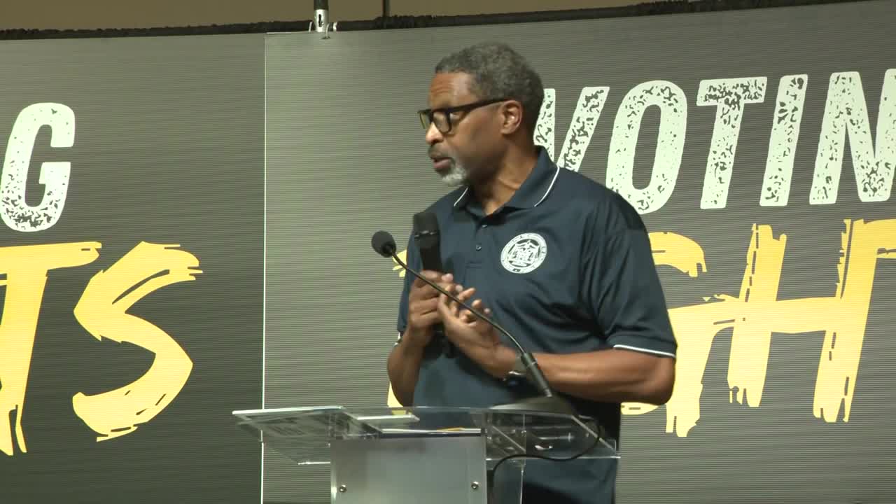 NAACP President Derrick Johnson speaks at Jackson voting rights rally