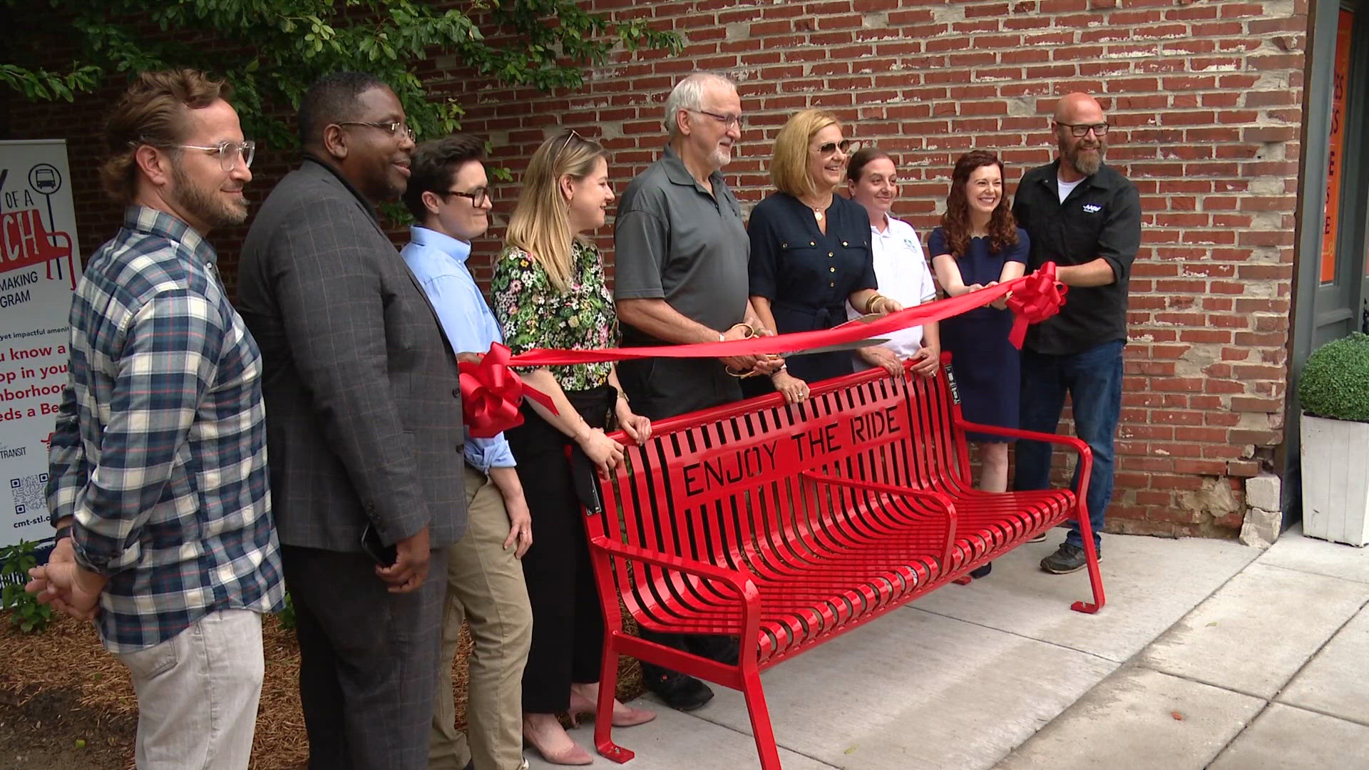 Ribbon-cutting for new bus benches in Maplewood