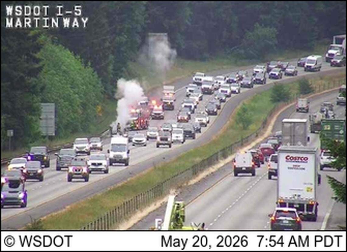 Vehicle fire causes heavy traffic on I-5 during morning commute in ...