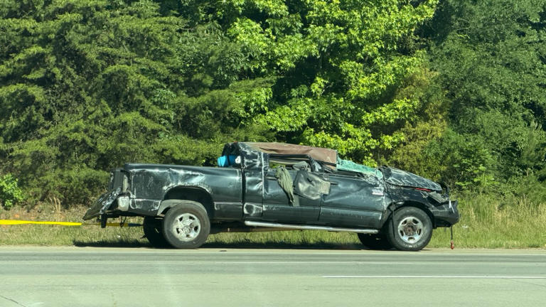 Video shows a truck flipping over in mid-air on I-485 in west Charlotte