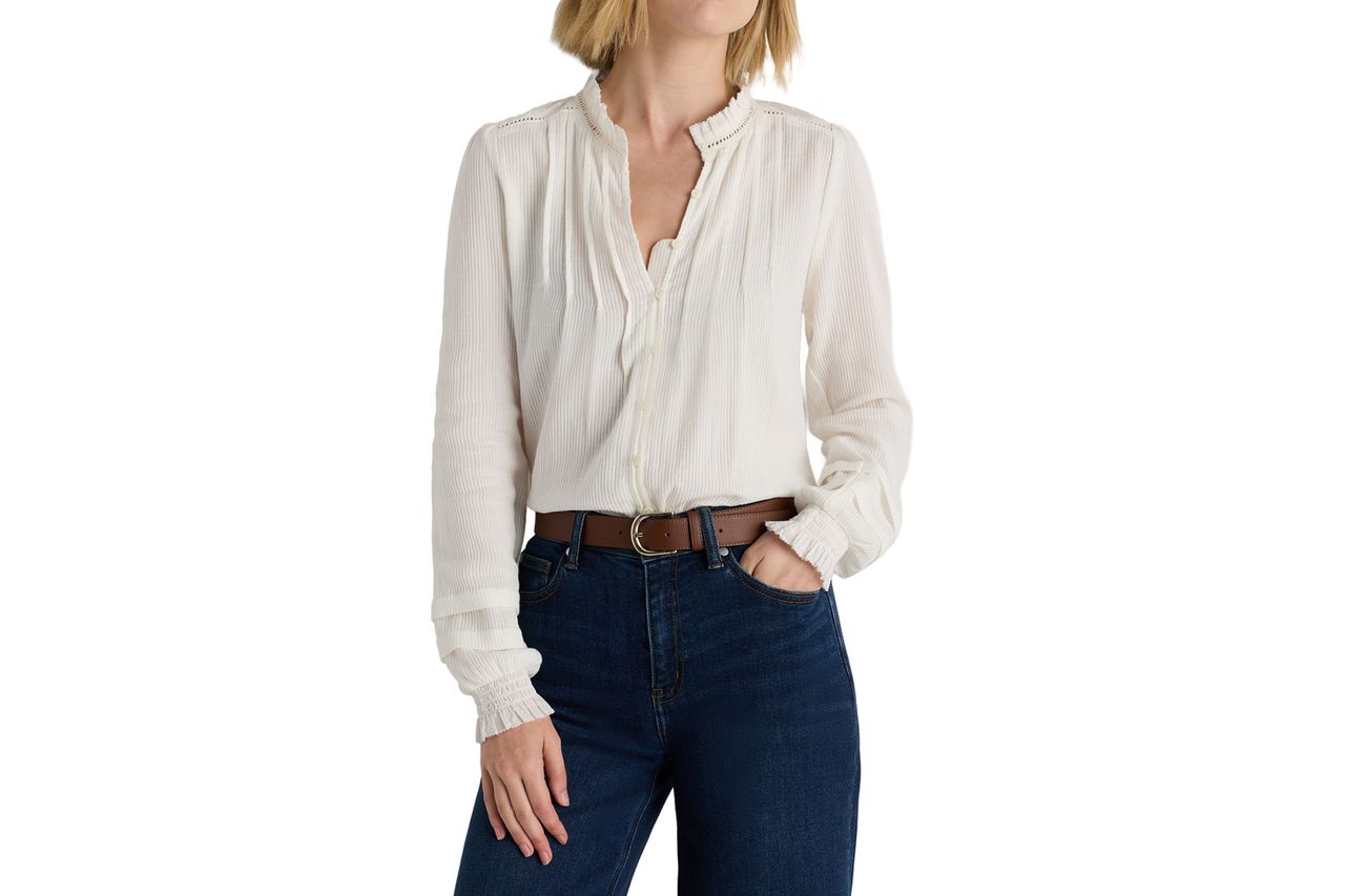 Quince Organic Textured Cotton Peasant Blouse