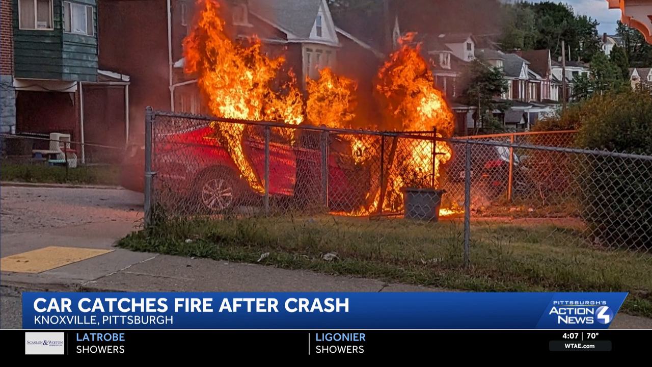 Car collides with fence, catches fire in Pittsburgh's Knoxville ...
