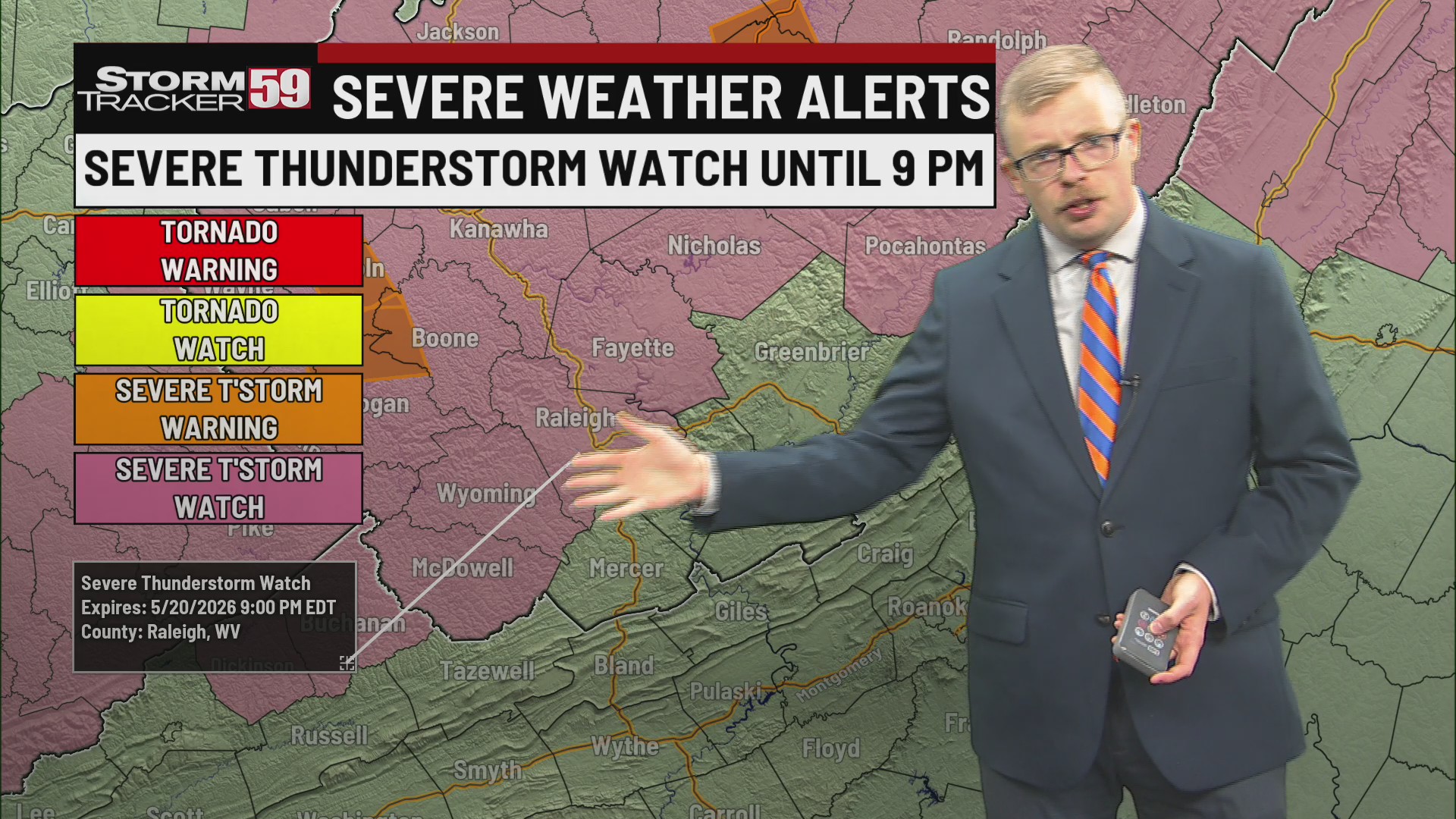 Severe thunderstorm watch until 9 PM for portions of southern WV