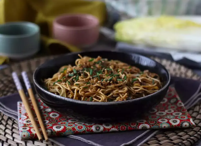 Wok de fideos chinos, verduras y proteina de soja texturizada ¡una ...