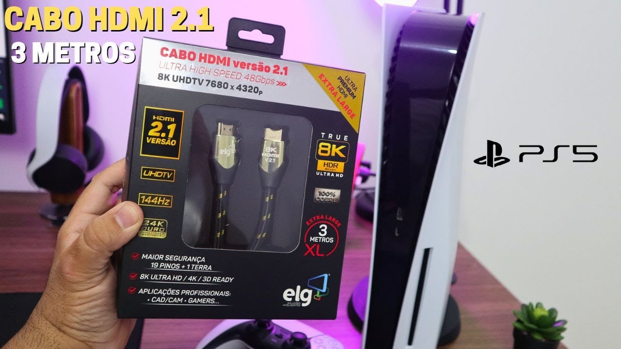 Melhor cabo HDMI 2.1 para seu PS5 ELG HS8K30 de 3 metros - Unboxing + teste