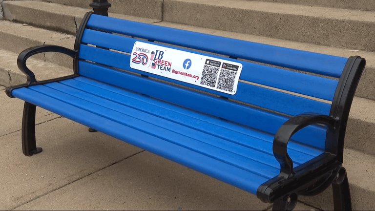 Picture of Belmont County commissioners receive recycled-materials bench honoring ...