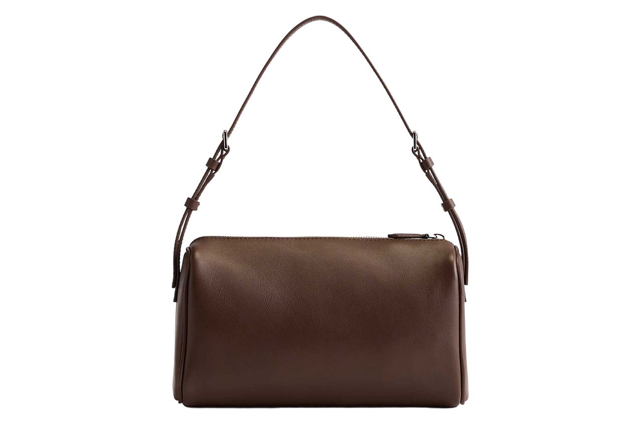Italian Leather Mini Barrel Shoulder Bag Dark Brown