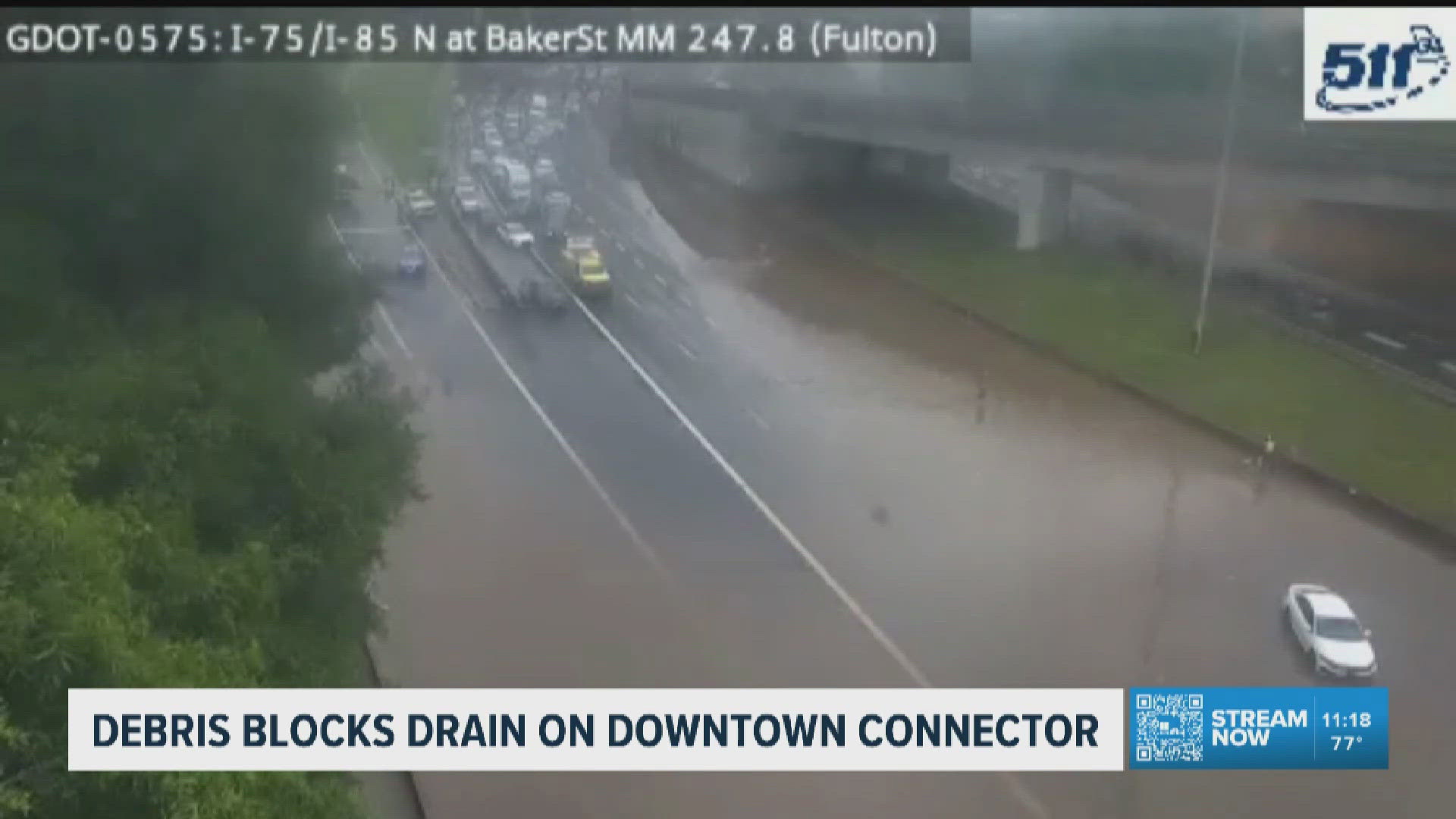 Time lapse shows GDOT crews clearing blocked drain on Downtown Connector