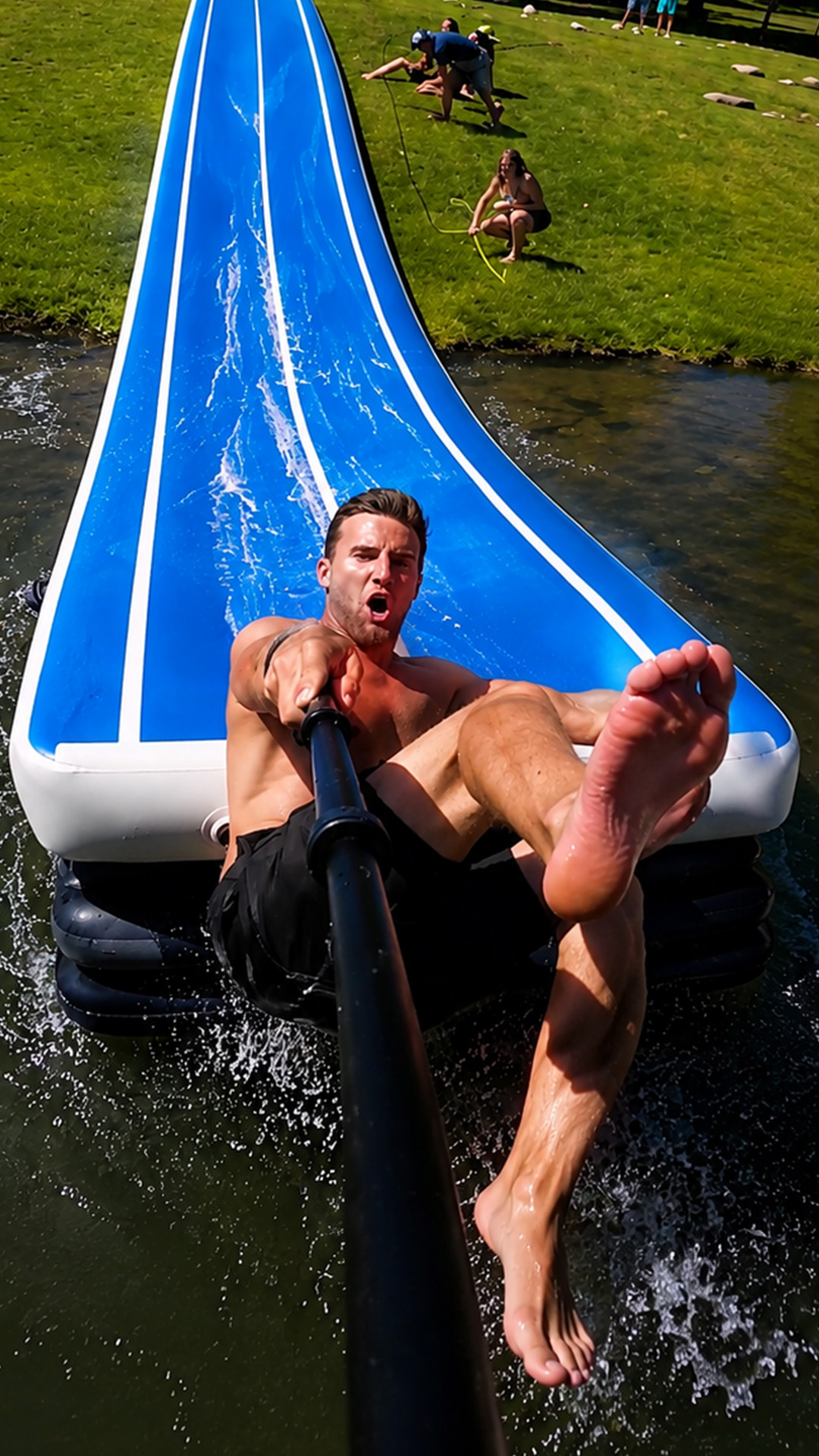 A high speed waterslide ride captured on camera