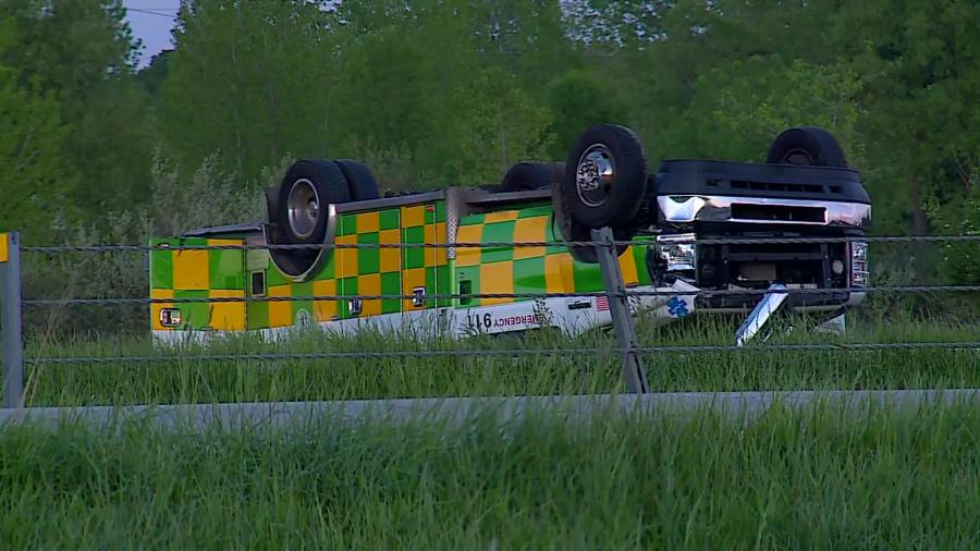 3 hospitalized when ambulance rolls over in US-131 crash