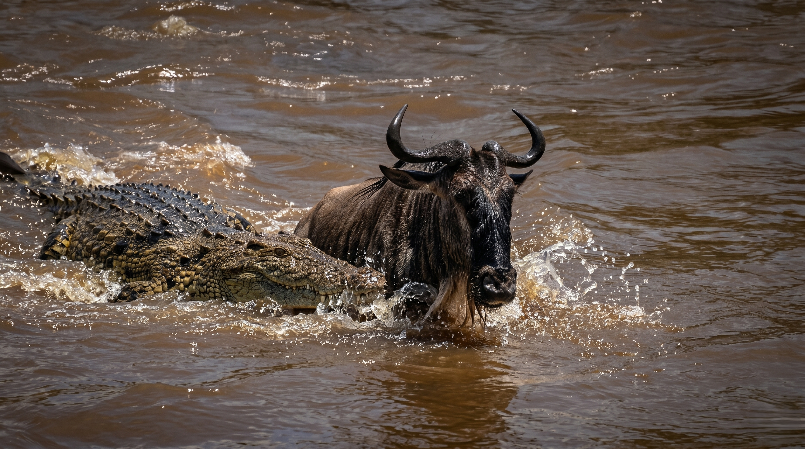 Watch a Nile crocodile explode out of the water during the wildebeest ...
