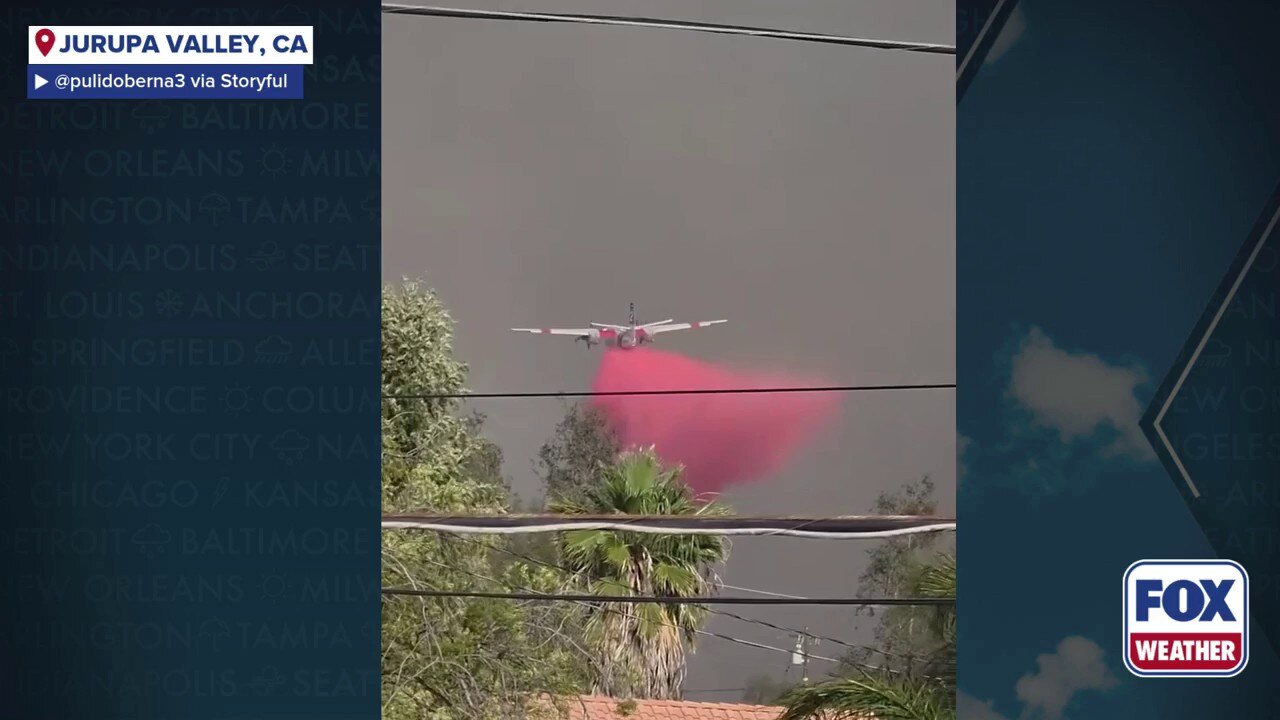 Watch: Air tankers drop water on Bain Fire in California's Riverside County