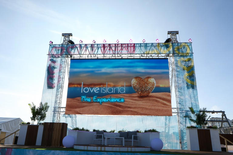 A Love Island promotional event is publicised in Brighton, England, in this undated image.