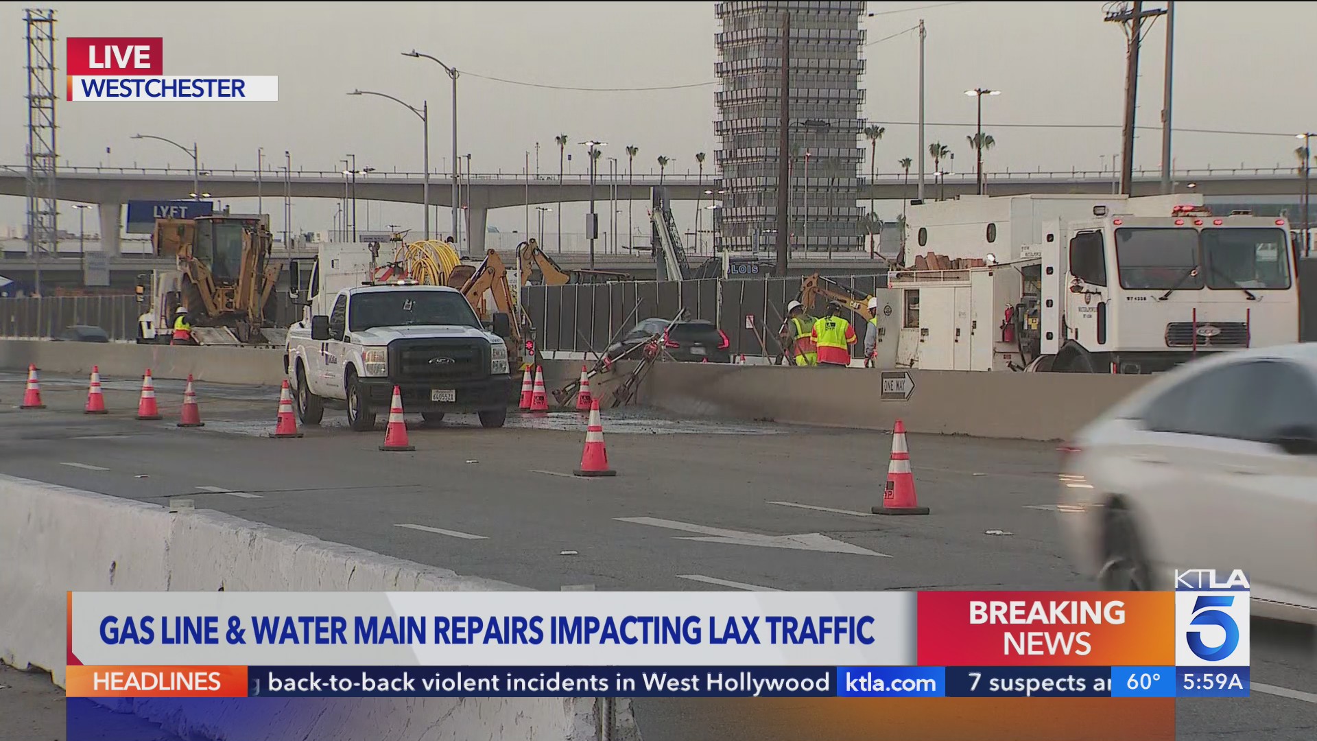 Gas line break snarls traffic near LAX overnight