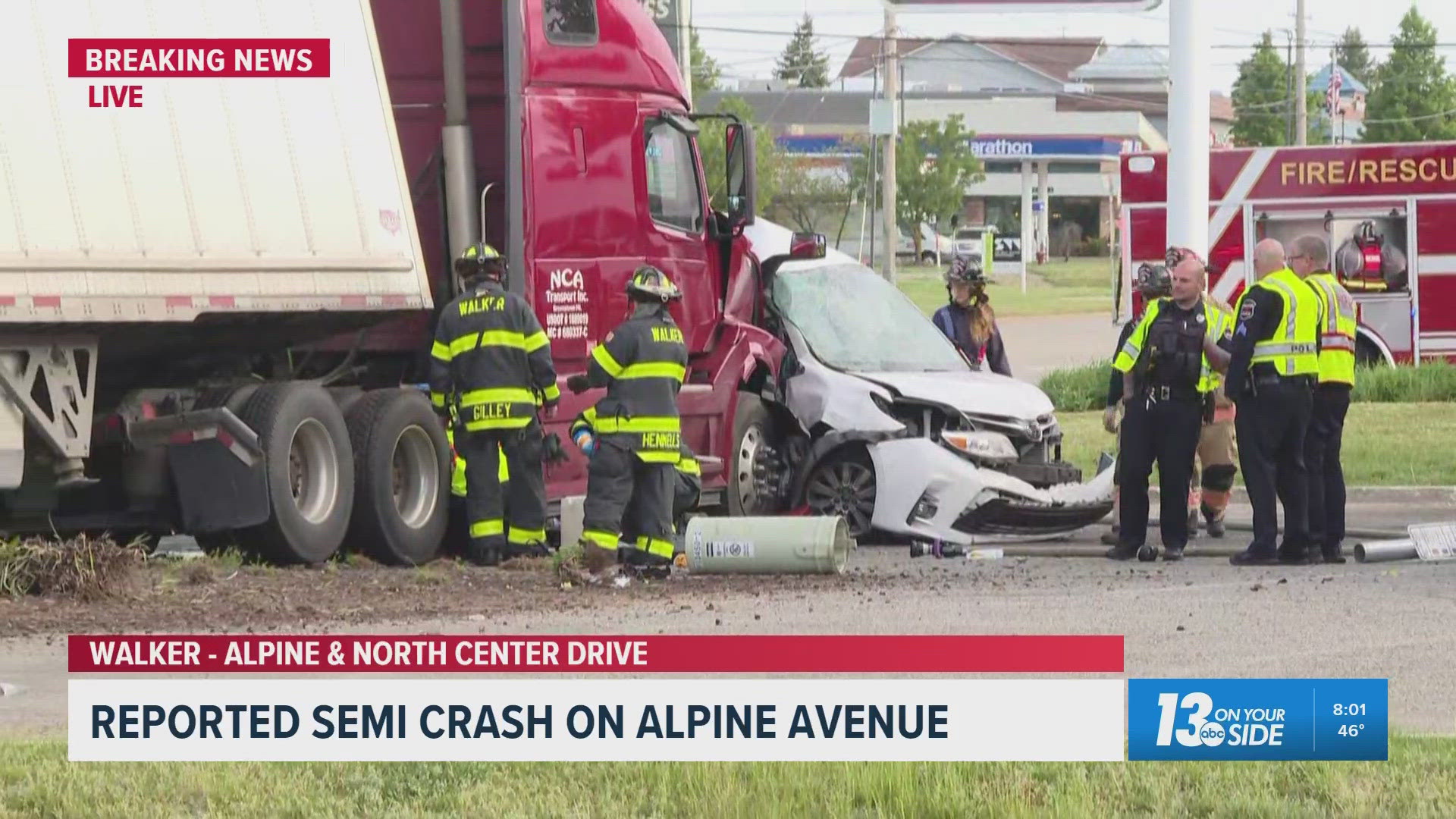 Semi, minivan collide in Walker