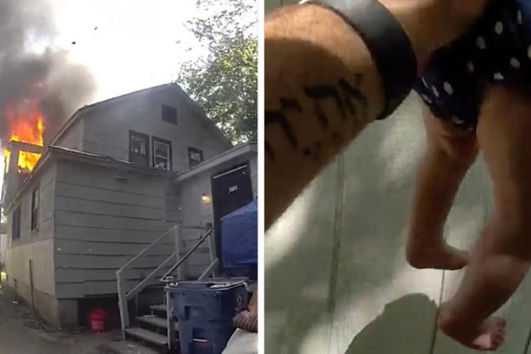 Baby dropped from window of burning home saved by police officer