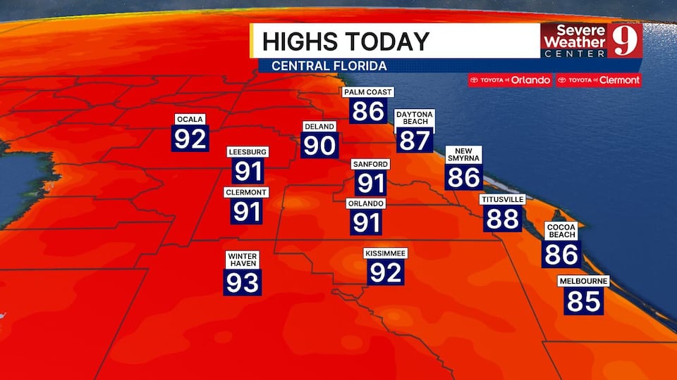 Heat wave continues in Central Florida with temperatures in the 90s