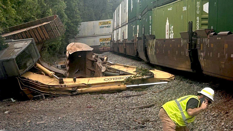 Train derails after colliding with tractor-trailer, deputies say