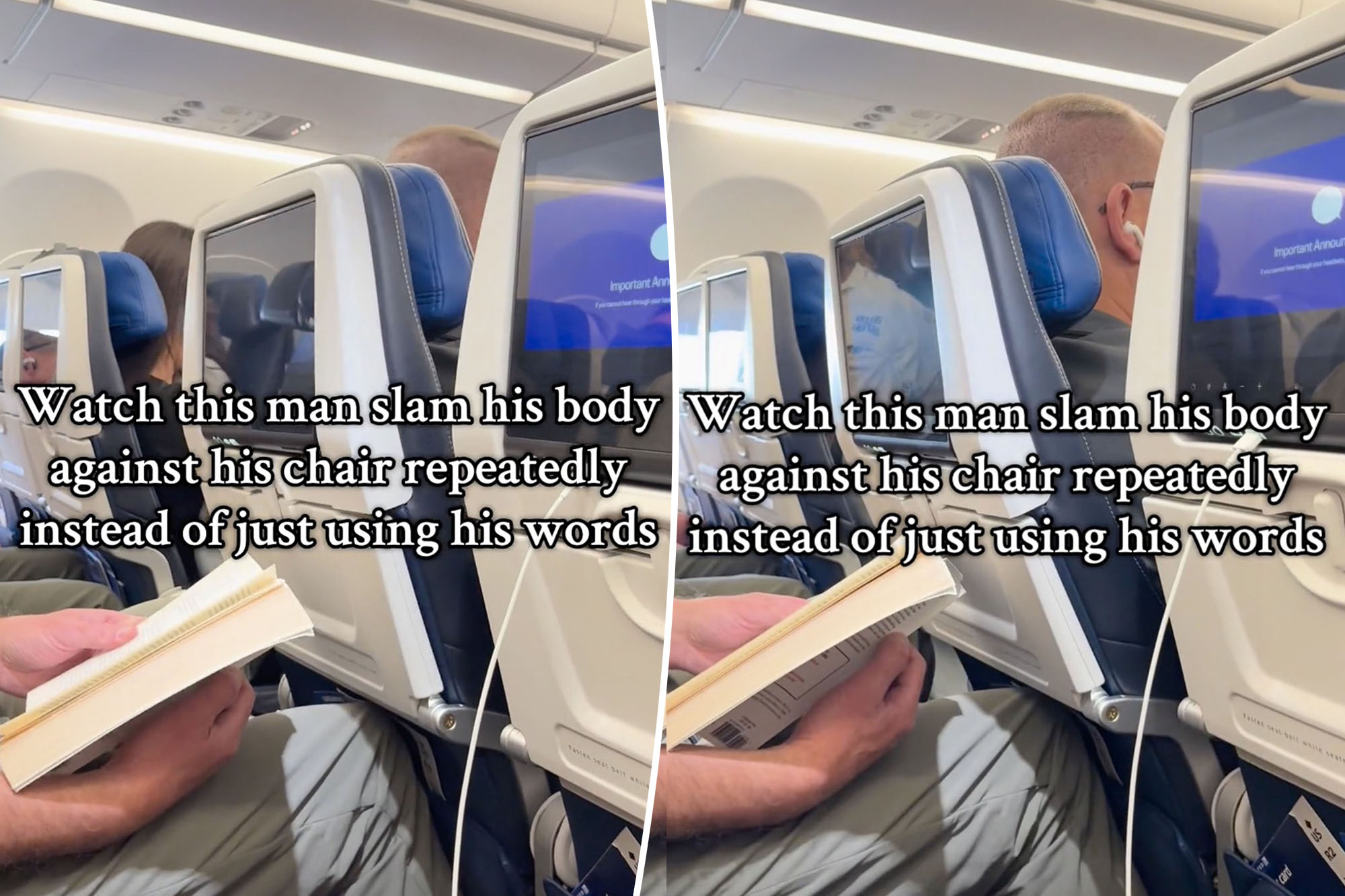 Rude passenger repeatedly slams seat back into too-tall man behind him ...