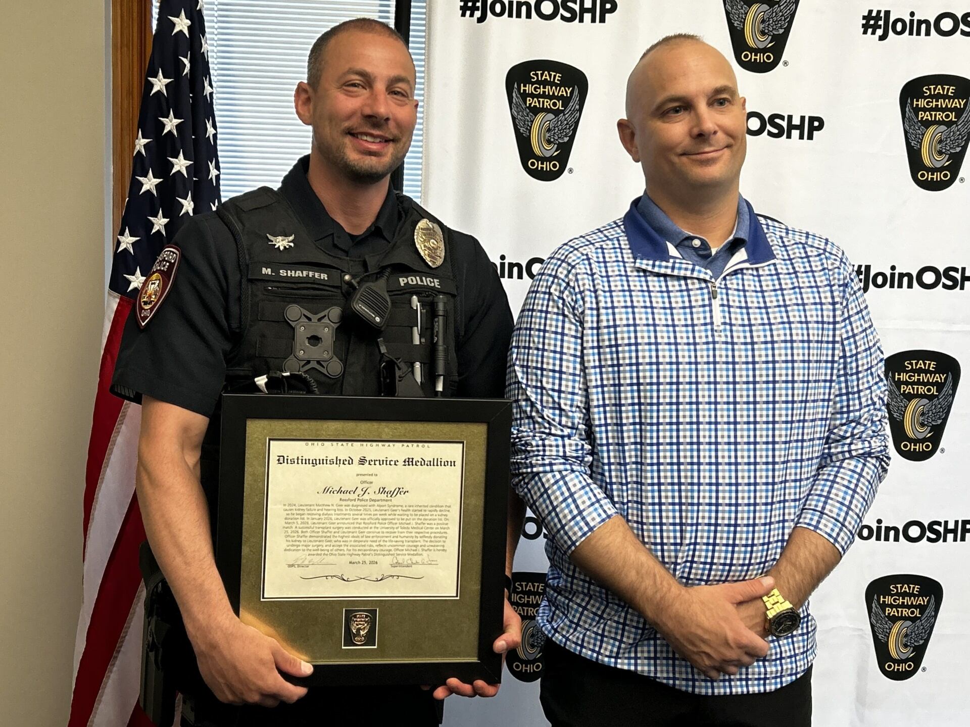 Rossford officer honored for donating kidney to OSHP commander