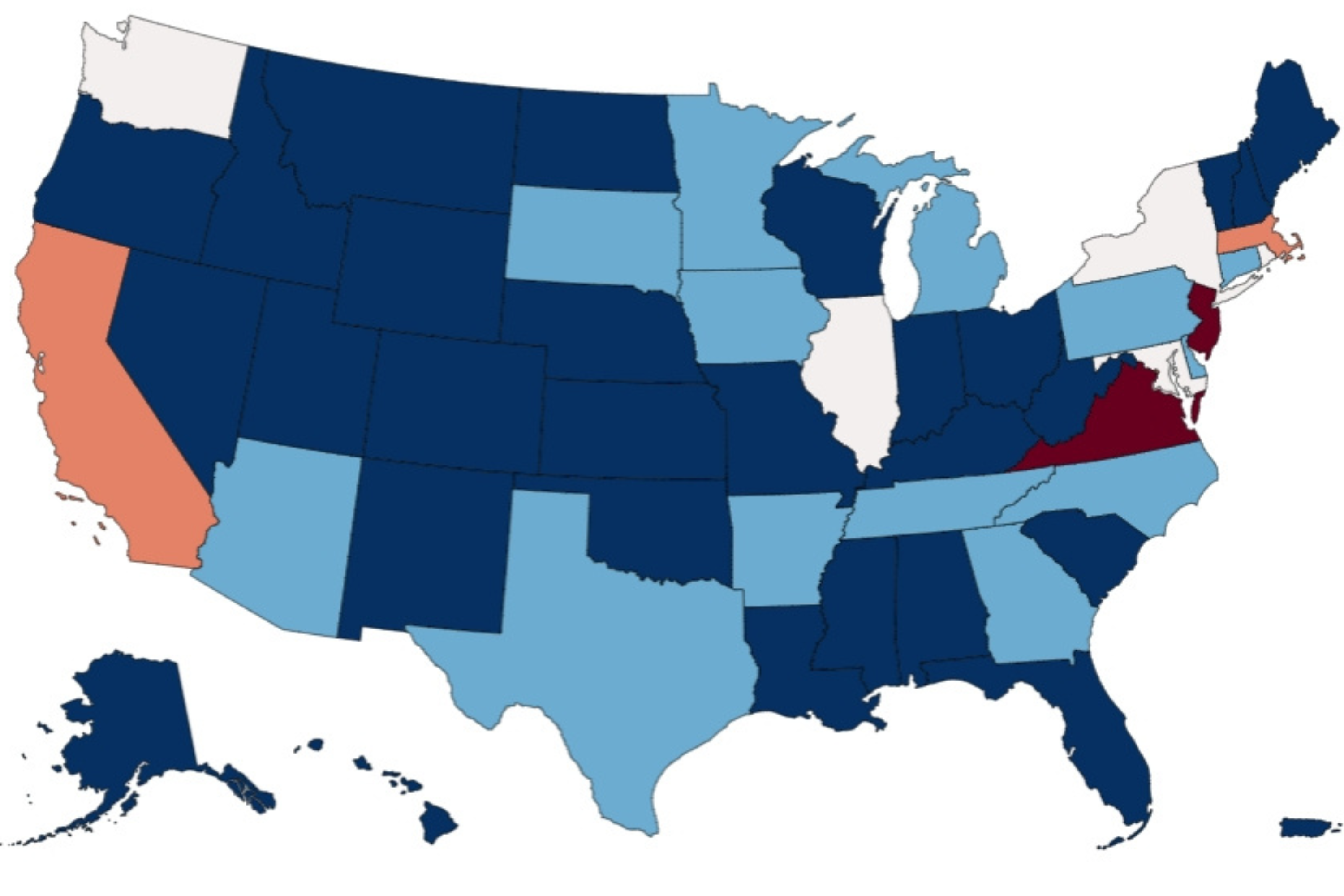 Map shows states with most H-1B visas approved per American worker
