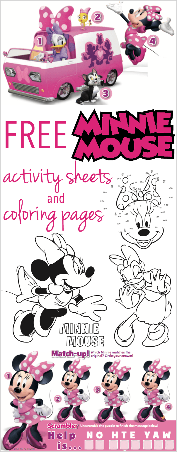 Minnie Mouse printable coloring pages and activity sheets