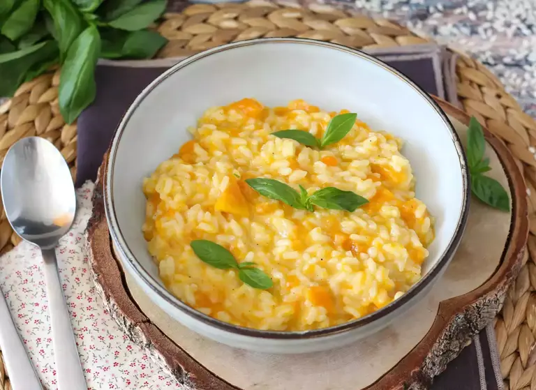 Colorful and delicate pumpkin risotto